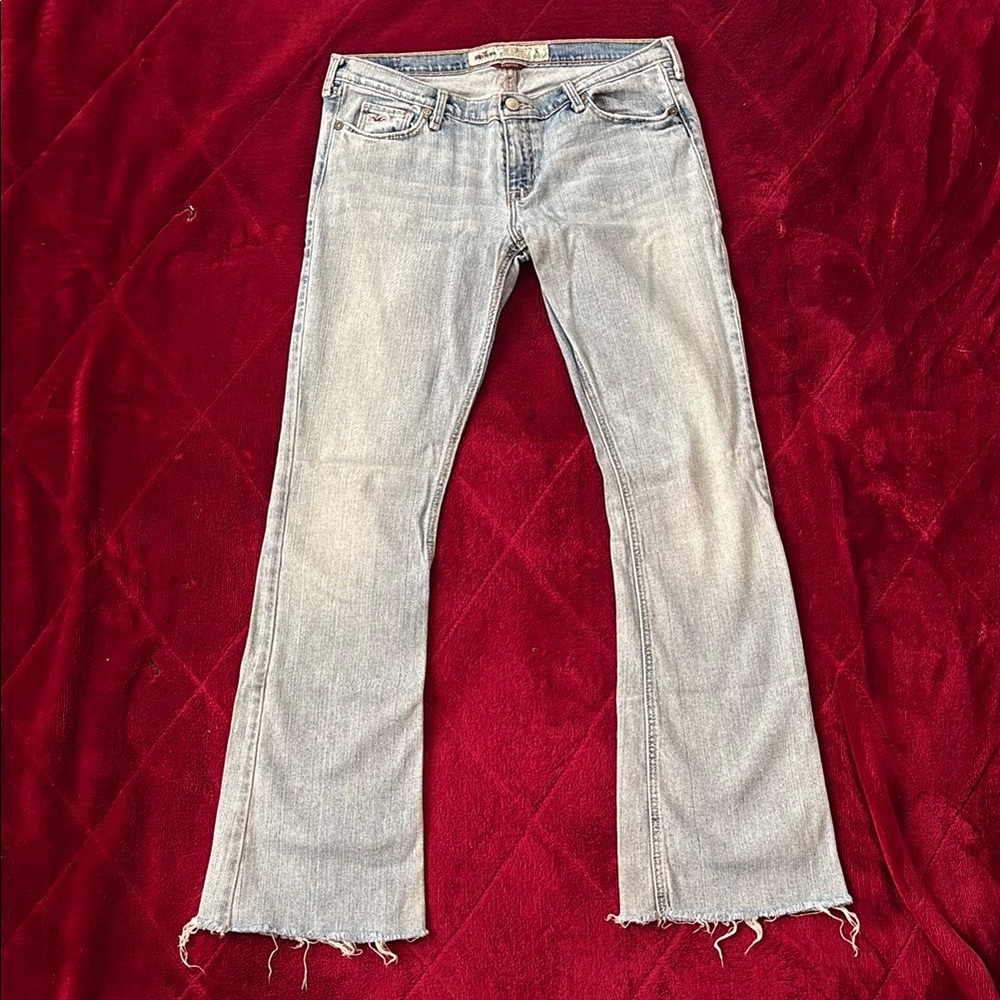 Hollister Blue Flare Wide Leg Jeans Distressed